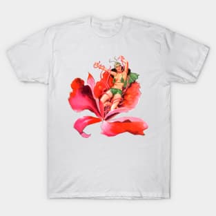 Retro Beautiful Fairy Light Bug Trapped Girl Plant Carnivorous Flower The Mental Assassins Vintage Comics T-Shirt